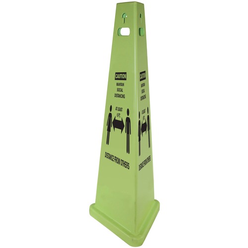 Impact TriVu Social Distancing 3 Sided Safety Cone - 1 Each - Caution Maintain Social Distancing Print/Message - 40" Height x 14.8" Depth - Cone Shape - Three-sided, UV Protected - Plastic - Fluorescent Yellow