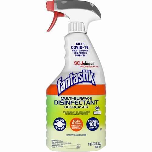 fantastik® Multisurface Disinfectant Degreaser Spray - 32 fl oz (1 quart) - Fresh Scent - 1 Each - Disinfectant, Easy to Use, Rinse-free, Deodorize, Non-porous - Green