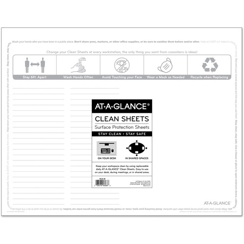 At-A-Glance Disposable Clean Sheets - Supports Desk - Rectangular - Disposable - White - 25 Pack