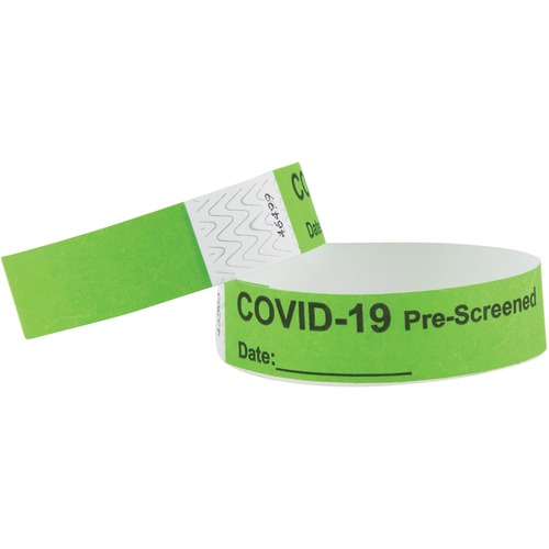 Advantus COVID Prescreened Tyvek Wristbands - 3/4" Width x 10" Length - Rectangle - Green - Tyvek - 500 / Pack
