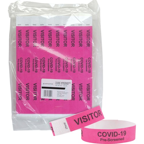 Advantus COVID Prescreened Visitor Wristbands - 3/4" Width x 10" Length - Rectangle - Pink - Tyvek - 500 / Pack
