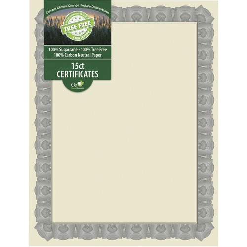 Geographics Tree Free Certificate - 8.5" - Multicolor with Silver Border - Sugarcane - 15 / Pack