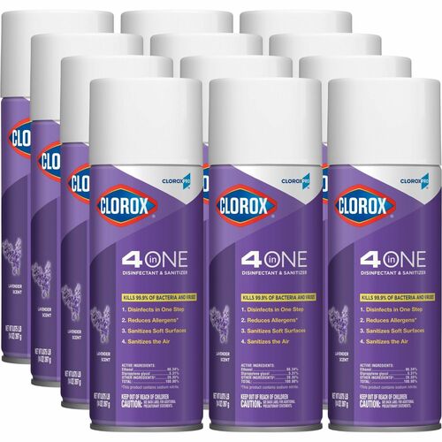CloroxPro™ 4 in One Disinfectant & Sanitizer - Ready-To-Use - 14 fl oz (0.4 quart) - Lavender Scent - Antibacterial - Purple - 12 / Carton