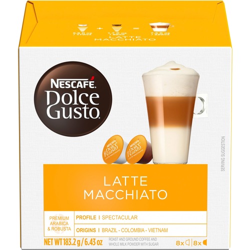 Nescafe Dolce Gusto Pod Latte Macchiato Coffee - Compatible with Dolce Gusto, Majesto Automatic Coffee Machine - 16 / Box