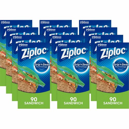Ziploc® Sandwich Bags - 5.88" Width x 6.50" Length - Clear - Plastic - 12/Carton - 90 Per Box - Sandwich, Storage