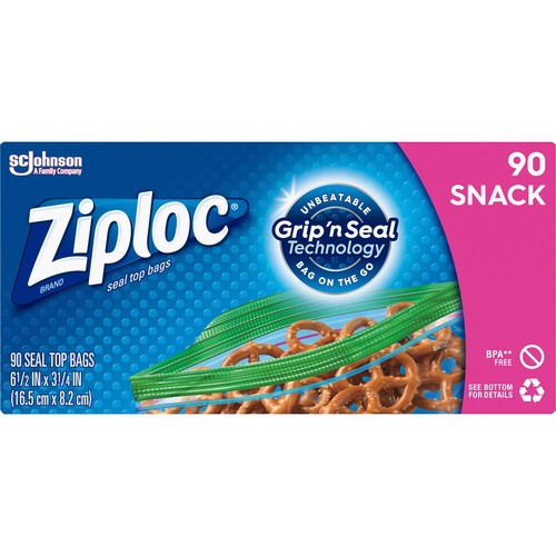 Ziploc® Snack Size Storage Bags - 3.25" Width x 6.50" Length - Clear - Plastic - 90/Box - Snack, Fruit, Vegetables