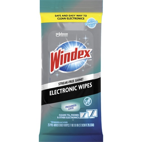 Windex® Electronic Wipes - For Multipurpose, Multi Surface - Non-drip, Ammonia-free, Pre-moistened, Streak-free, Residue-free, Damage Resistant - White - 25 / Packet - 12 / Carton