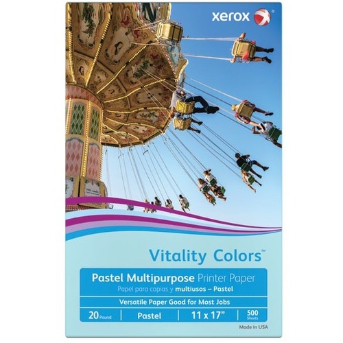 Xerox Vitality Colors Copy & Multipurpose Paper - Ledger/Tabloid - 11" x 17" - 20 lb Basis Weight - Uncoated, Acid-free, Double-sided, Ink Show-through Resistant - Blue - 500 Sheets - 1 Ream