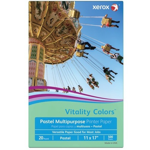 Xerox Vitality Colors Copy & Multipurpose Paper - Ledger/Tabloid - 11" x 17" - 20 lb Basis Weight - Uncoated, Acid-free, Double-sided, Ink Show-through Resistant - Green - 500 Sheets - 1 Ream