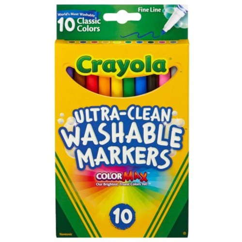 Crayola Ultra-Clean Washable Markers, Fine Tip, Assorted Classic Colors, Box Of 10 - Fine Marker Point - Assorted Ink - Assorted Barrel - 10 Pack