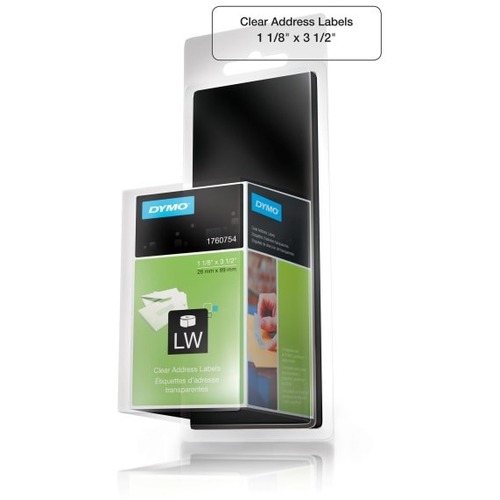 Dymo LabelWriter Labels, Address, 1760754, 1 1/8" x 3 1/2" - 1 1/8" Height x 3 1/2" Width - Rectangle - Clear - 1 Each
