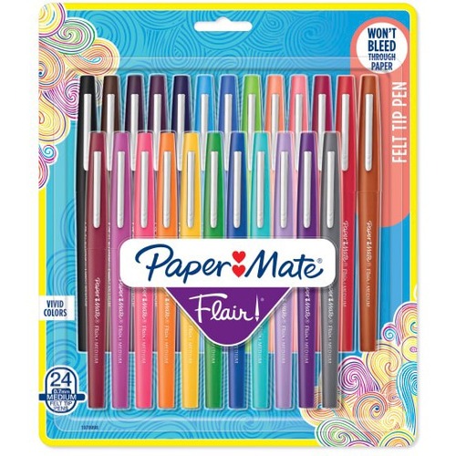 Paper Mate Flair Felt Tip Pens - Medium Pen Point - 24 Assorted Colours