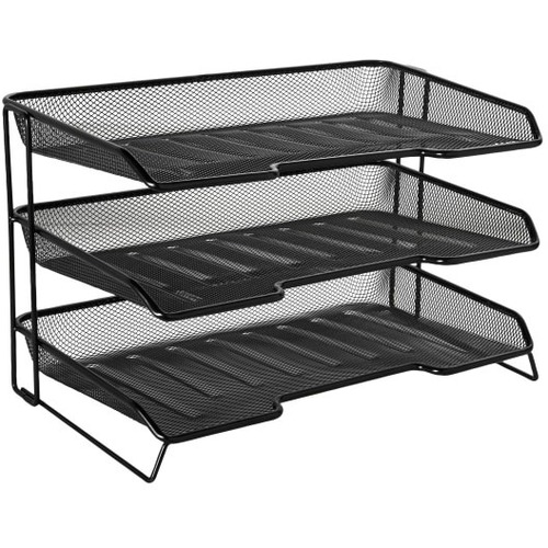 Rolodex Mesh Stacked 3-Tier Desk Tray, Black - 500 x Sheet - 3 Compartment(s) - 3 Tier(s) - Horizontal - 9.5" Height x 14.8" Width x 9.5" Depth - Black - Metal - 1 Each