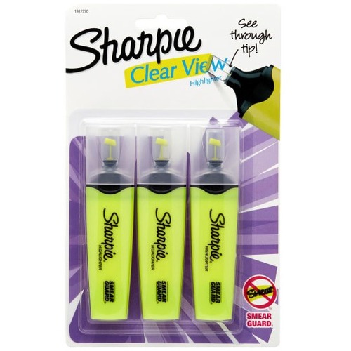 Sharpie Clear View™ Highlighters, Yellow, Pack Of 3 - Chisel Marker Point Style - Yellow - 3 Pack