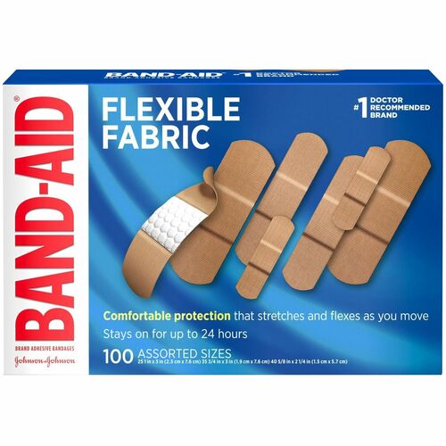 Band-Aid Flexible Fabric Adhesive Bandages - Assorted Sizes - 100/Box - Beige - Fabric