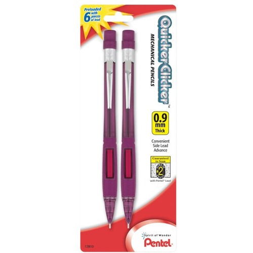 Pentel Quicker Clicker Mechanical Pencil - #2 Lead - 0.9 mm Lead Diameter - Refillable - Red Lead - Transparent Red Barrel - 2 / Pack