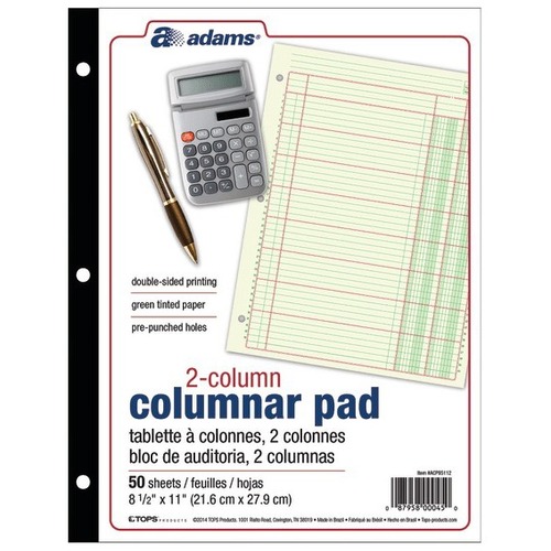 Adams Analysis Pad, 8 1/2" x 11" , 100 Pages (50 Sheets), 2 Columns, Green - 70 lb - Double Sided Sheet - Gummed - Letter - 8.50" x 11" Sheet Size - 3 x Holes - Green Print Color - White Cover - Paper - 1 Each