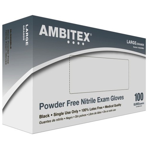 Tradex Powder-Free Nitrile General Purpose Gloves, Large, Black, Box Of 100 - Hand, Chemical, Animal Fat Protection - Large Size - Black - Latex-free, Allergen-free, Chemical Resistant, Fat Resistant, Snug Fit, Residue-free - For Food Service, Automotive,