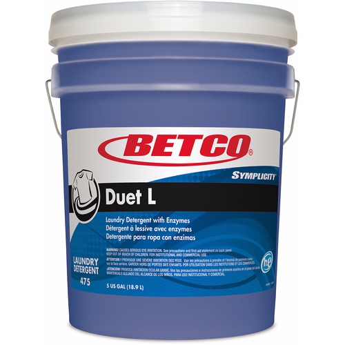 Betco Symplicity Duet L Detergent With Bleach Alternative, 5 Gallon - Ready-To-Use - 640 fl oz (20 quart) - 720 oz (45 lb) - Fresh Scent - Washable, Temperature Resistant, Color Safe, Dirt Resistant, Stain Resistant, Low VOC, EDTA-free, APE-free, NPE-free