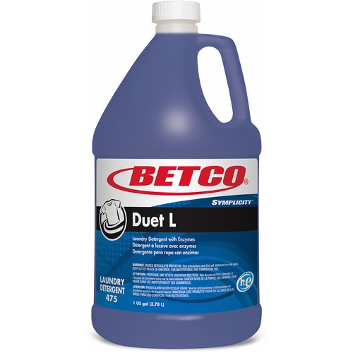 Betco Symplicity™ Duet L Detergent With Bleach Alternative, Fresh Scent, 128 Oz, Blue - Ready-To-Use - 142.92 oz (8.93 lb) - Fresh Scent - 4 / Carton - Washable, Temperature Resistant, Color Safe, Low VOC, Phosphorous-free, NPE-free, APE-free, EDTA-
