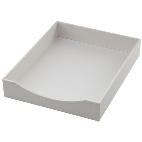 Realspace® White Faux Leather Letter Tray - 300 x Sheet - Horizontal - 10" Height x 12.3" Width x 2.5" DepthDesktop - White - Faux Leather, Engineered Wood, Medium Density Fiberboard (MDF) - 1 Each