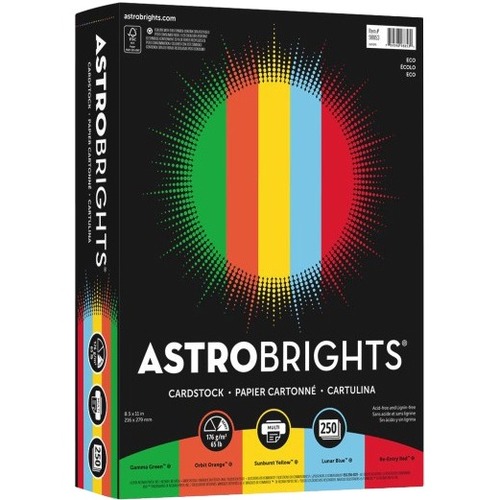 Astrobrights Printable Multipurpose Card Stock - Letter - 8 1/2" x 11" - 65 lb Basis Weight - Smooth - Acid-free, Eco-friendly, Fade Resistant - Gamma Green, Assorted - 250 Ream