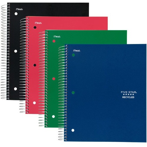 ACCO 50% Recycled Notebook, 8 1/2" x 11" , 5 Subjects, College Ruled, 200 Sheets - Recycled - 1 / Each