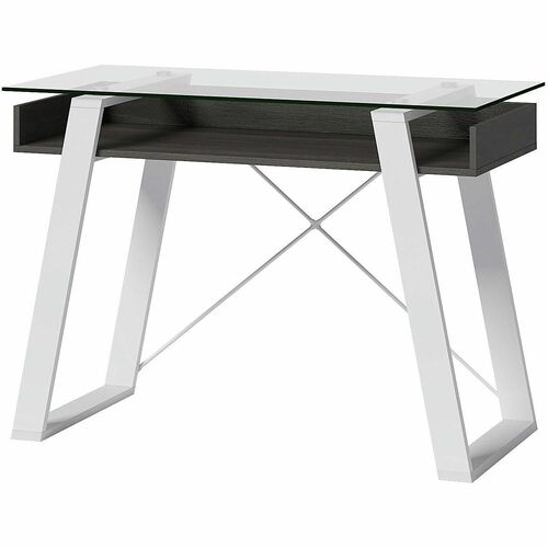 Elle Décor Lara 42"W Writing Desk, Cool Gray/Snow White - Cool Gray Top - Modern Style - 42" Table Top Width x 20" Table Top Depth - Aluminum, Metal Alloy - Tempered Glass Top Material - 1 Each