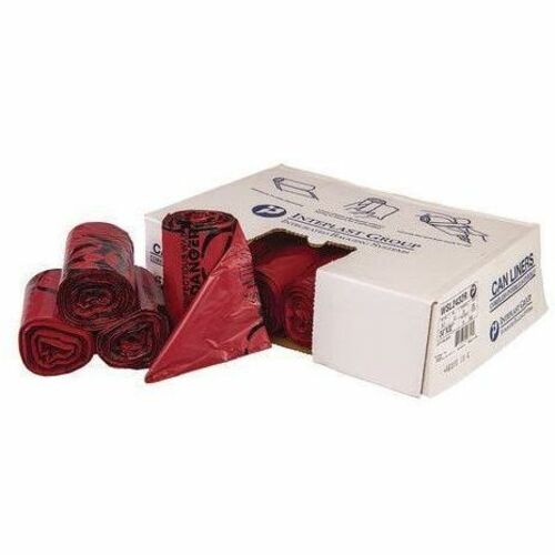 Inteplast LLDPE Can Liners, 1.3 mil, 24"x 23" , Red, Pack Of 250 Liners - 10 gal Capacity - 23" Width - 1.30 mil (33 Micron) Thickness - Low Density - Red - Linear Low-Density Polyethylene (LLDPE), Resin - 250Case - Kitchen