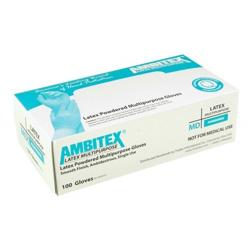 Tradex International Latex General Purpose Gloves, Medium, White, Box Of 100 - Biological Contaminant Protection - Medium Size - White - Powdered - For General Purpose, Food Service - 100 Box