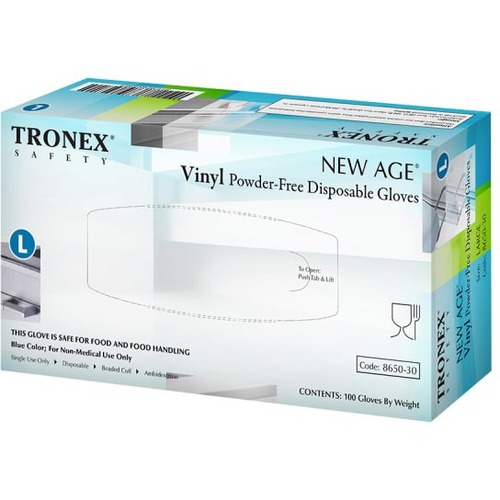 Tronex Multipurpose Gloves - Large Size - For Right/Left Hand - Blue - Water Resistant, Latex-free, Sterile, Stretchable, High Tactile Sensitivity - For Food Processing - 10 Case