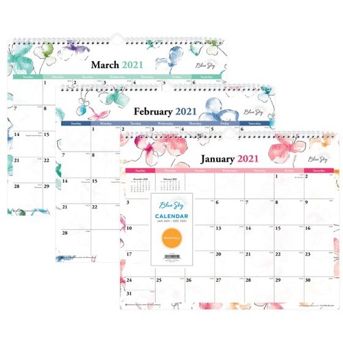 Blue Sky Monthly Wire Wall Calendar, 12"x 15" , Lindley, January To December 2021, 117888 - Medium Size - Monthly - 12 Month - January 2021 - December 2021 - 15" x 12" White Sheet - Wire Bound - Multicolor - Paper - 12" Height x 15" Width - Reference Cale