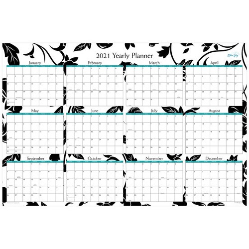 Blue Sky Calendar - Large Size - Yearly, Monthly - 12 Month - January 2021 - December 2021 - 36" x 24" White Sheet - White - Paper - 24" Height x 36" Width - Erasable, Laminated, Daily Block, Double-sided - 1 Each