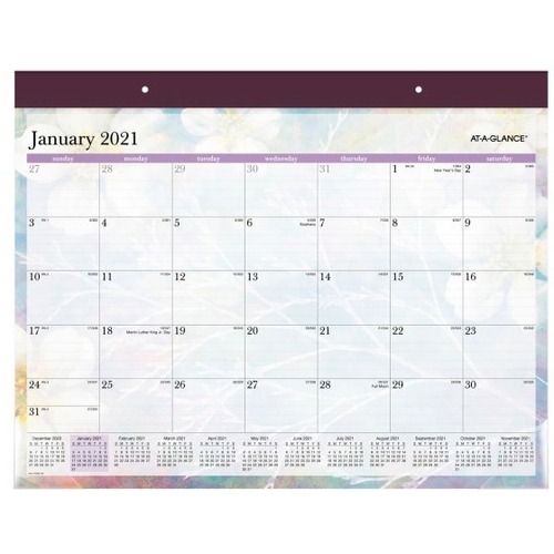 At-A-Glance Calendar - Medium Size - Monthly - 12 Month - January 2021 - December 2021 - 21 3/4" x 17" Multicolor Sheet - Desk - Multicolor - Paper - 17" Height x 21.8" Width - Reference Calendar, Perforated Sheet - 1 Each