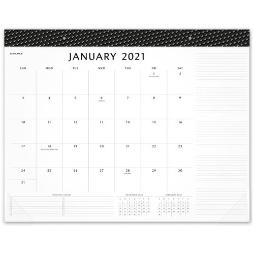 At-A-Glance Elevation Calendar - Medium Size - Monthly - 12 Month - January 2021 - December 2021 - 21 3/4" x 17" White Sheet - Desk - Black, White - Paper - 17" Height x 21.8" Width - Bleed Resistant Paper, Reference Calendar, Perforated Sheet - 1 Each
