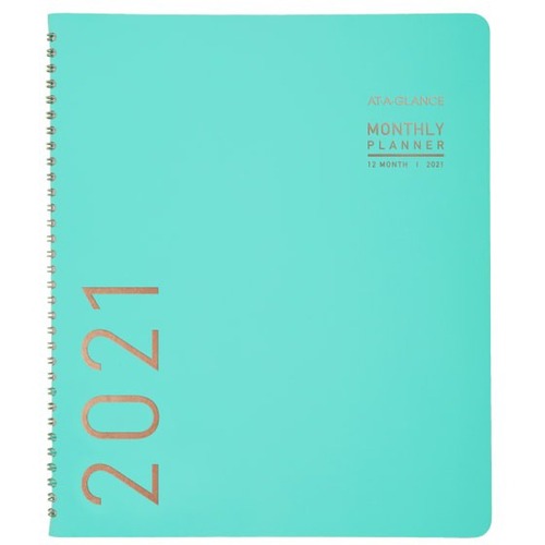 At-A-Glance Contemporary Monthly Planner, 9"x 11" , Teal, January To December 2021, 70250X42 - Medium Size - Monthly - 12 Month - January 2021 - December 2021 - 11" x 9" White Sheet - Wire Bound - Blue, Teal - Paper - Teal Cover - 9" Height x 11" Width - 