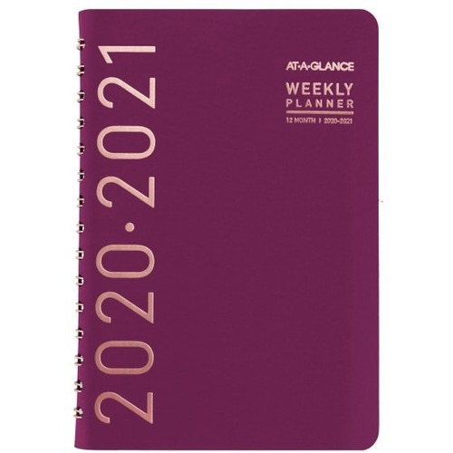 At-A-Glance Academic Planner - Medium Size - Academic - Monthly, Weekly - 12 Month - July 2020 - June 2021 - 4 7/8" x 8" White Sheet - Wire Bound - Red, Wine - Plastic Poly - Wine Cover - 8" Height x 4.9" Width - Reference Calendar, Note Page, Planning Sh