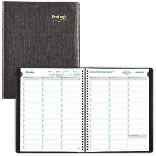 Brownline Ecologix Appointment Book - Large Size - Weekly - 12 Month - January 2021 - December 2021 - 8 1/2" x 11" White Sheet - Wire Bound - Black - Paper, Wood - Black Cover - 11" Height x 8.5" Width - Durable - 1 Each