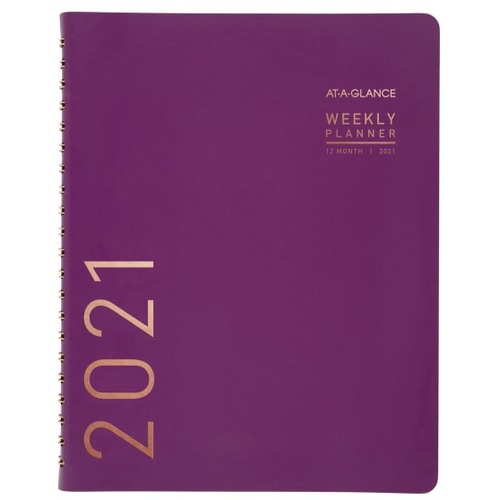 At-A-Glance Appointment Book - Medium Size - Monthly, Weekly - 12 Month - January 2021 - December 2021 - 8:00 AM to 5:30 PM - Half-hourly - 11" x 8 1/4" White Sheet - Wire Bound - Purple - Faux Leather - Purple Cover - 8.3" Height x 11" Width - Bleed Resi