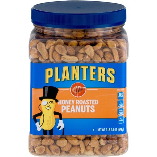 Planters Dry-Roasted Honey Peanuts, 34.5 Oz Tub - Honey - Tub - 2.16 lb - 1 Each