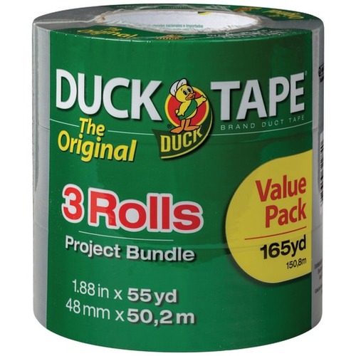 Duck Brand Duct Tape, 1.88" x 55 Yd., Silver, Pack Of 3 Rolls - 55 yd Length x 1.88" Width - 3" Core - Silver - Natural Rubber - 3 Pack