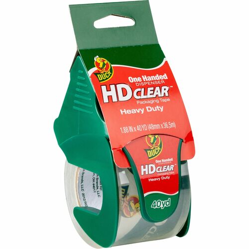 Duck Brand HD Clear Heavy-Duty Packaging Tape, With Dispenser, 1.88" x 40 Yd., Clear - 40 yd Length x 1.88" Width - 2.6 mil Thickness - 1.50" Core - Acrylic - Dispenser Included - Handheld Dispenser - 1 Each - Clear