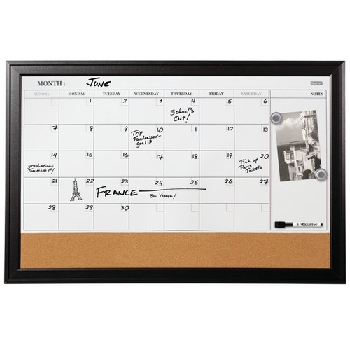 Quartet Home Décor Magnetic Combination Calendar Board, 23" x 35" - Calendar, Dry Erase Surface, Magnetic, Cork Strip, Hanging System - 23" Height x 35" Width - 1 Each