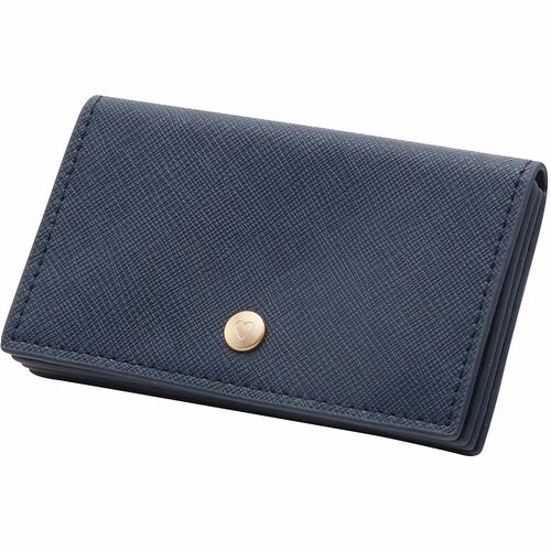 Realspace® Faux Leather Business Card Holder, Navy - 0.2" x 4.5" x 2.9" x - Polyurethane, Plastic - 1 Each - Navy