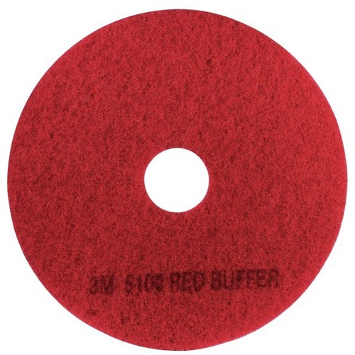 3M 5100 Buffer Floor Pads, 13" Diameter, Red, Case Of 5 - Round - 13" Diameter - Cleaning, Scrubbing, Buffing - Wood, Sheet Vinyl, Vinyl, Marble, Terrazzo, Concrete Floor - 175 rpm to 600 rpm Speed Supported - Reversible, Washable - Polyester Fiber - Red 