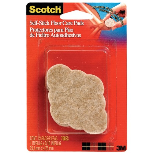 Scotch Self-Stick Floor Care Pads, 1" Round, Pack Of 12 - Round - Self-adhesive - Tan - Plastic - 12/Pack