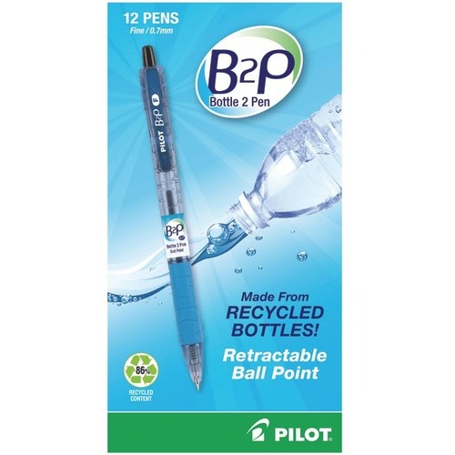 Pilot Ballpoint Pen - 0.7 mm Fine Pen Point - Refillable - Retractable - Black Ink - Oil Based - Translucent Blue Barrel - 12 Dozen
