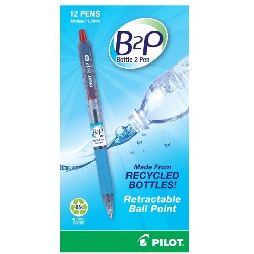 Pilot Ballpoint Pen - 1 mm Medium Pen Point - Refillable - Retractable - Red Ink - Oil Based - Translucent Blue Barrel - 12 Dozen