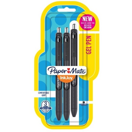 Paper Mate InkJoy Gel Pen - Fine Pen Point - 0.5 mm Pen Point Size - Refillable - Retractable - Black - Black Barrel - 3 Card