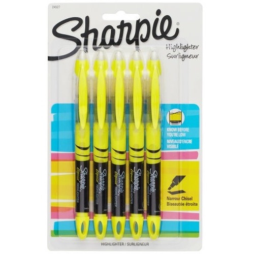 Sharpie Accent® Liquid Highlighters, Yellow, Pack Of 5 - Chisel Marker Point - Erasable - Yellow Ink - Liquid - 5 Pack